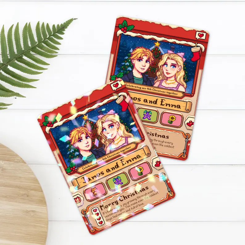Biglietto di Natale personalizzato Stardew Valley, regalo di Natale personalizzato per coppie, grazioso regalo di Natale, regalo per lui o per lei, regali di Natale unici