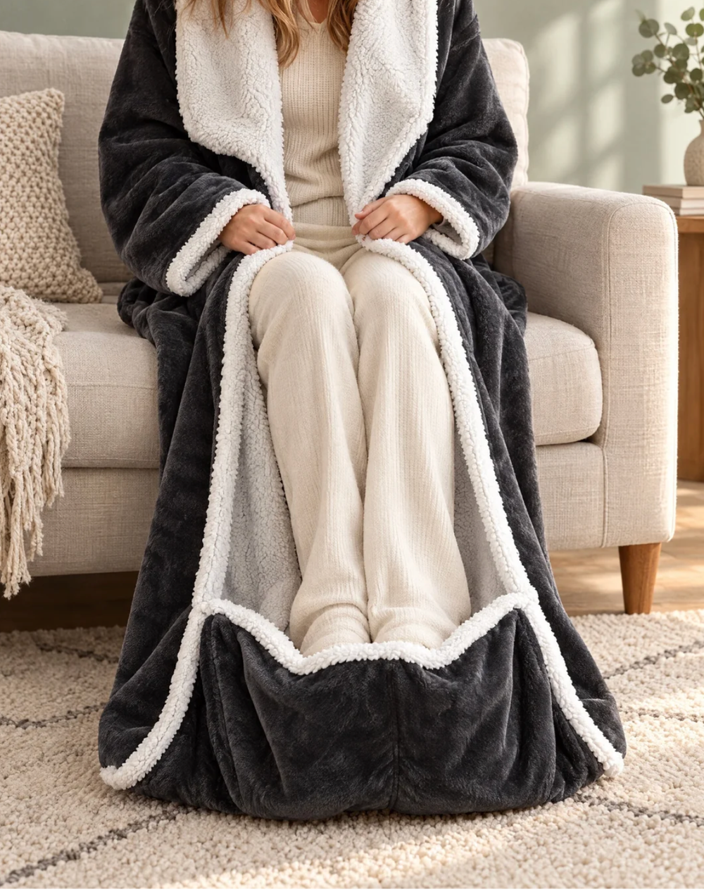 White sherpa lining and shared foot pocket