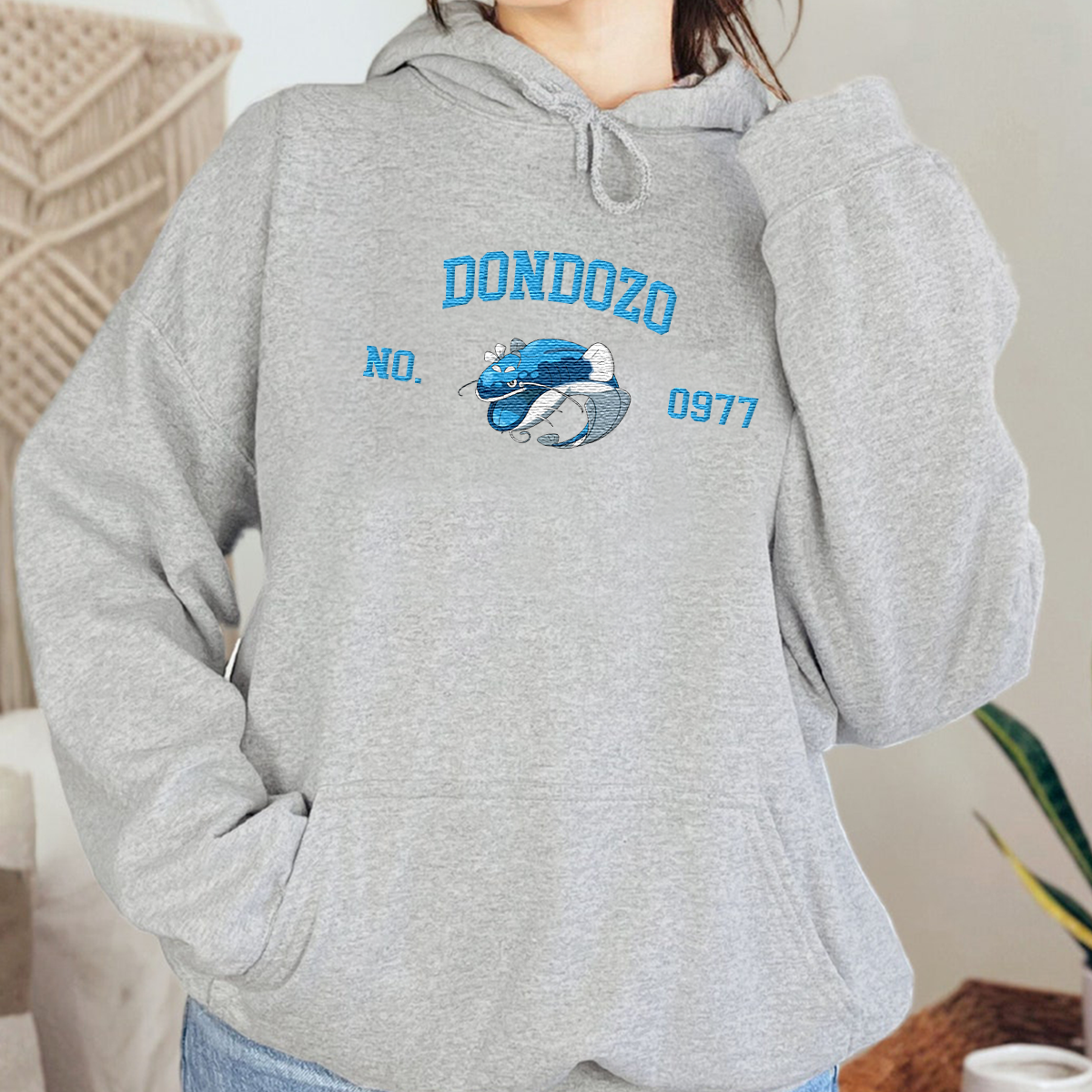 Dondozo Adorable Anime-Themed Embroidered T-Shirt,Crewneck,Hoodie-Trendy Versatile and a Thoughtful Gift for Friends
