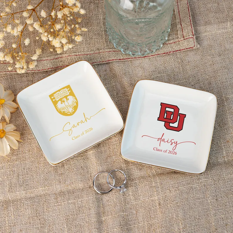 Custom College Logo Trinket Dish, Graduation Jewelry Dish,University Pride Trinket Tray,College Dorm Decor,End of Year Gifts,Alumni Gifts