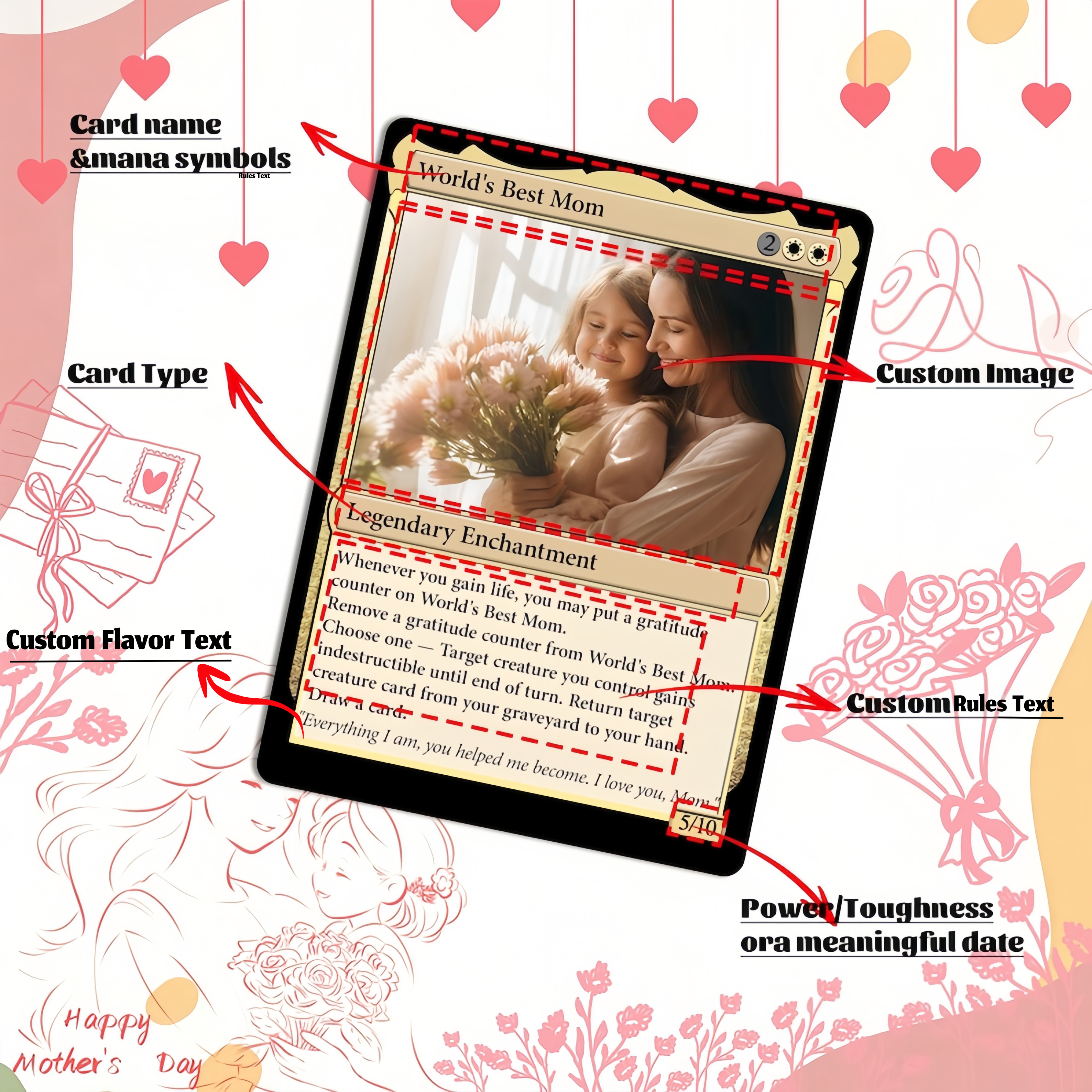 Custom Magic Gold Metal Card, Personalized Mom Cards, Mother’s Day Gift, Unique Gifts for Mom
