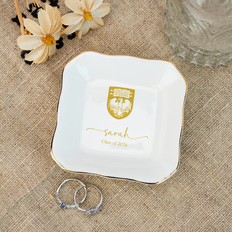 Custom College Logo Trinket Dish, Graduation Jewelry Dish,University Pride Trinket Tray,College Dorm Decor,End of Year Gifts,Alumni Gifts