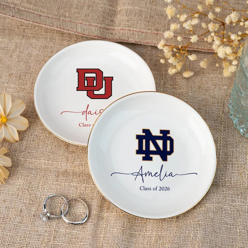 Custom College Logo Trinket Dish, Graduation Jewelry Dish,University Pride Trinket Tray,College Dorm Decor,End of Year Gifts,Alumni Gifts