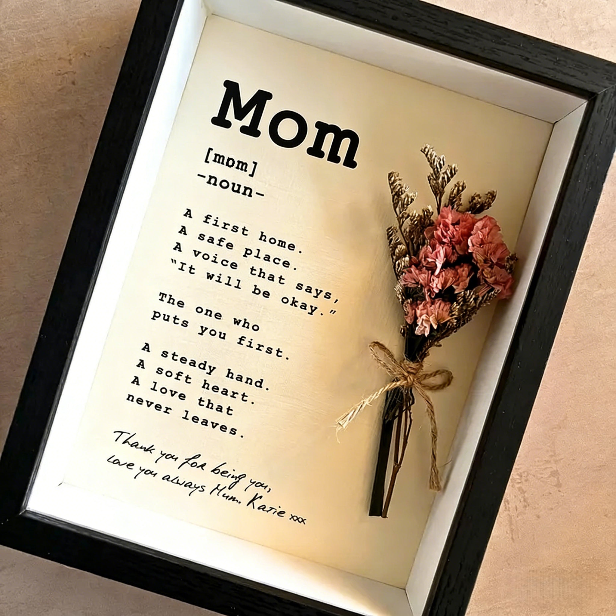 Personalised Mom Print, Shadow Box Photo Frame, Sentimental Mothers Day Gift, Mini Dry Flower Bouquet