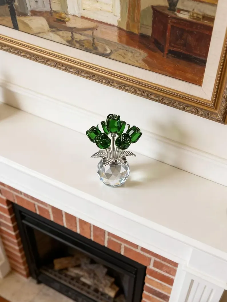 Crystal Rose Flower Ornament, Glass Rose Bouquet, Crystal Decor for Home, Crystal Glass Flower Gift for Mother's Day, anniversary, birthday