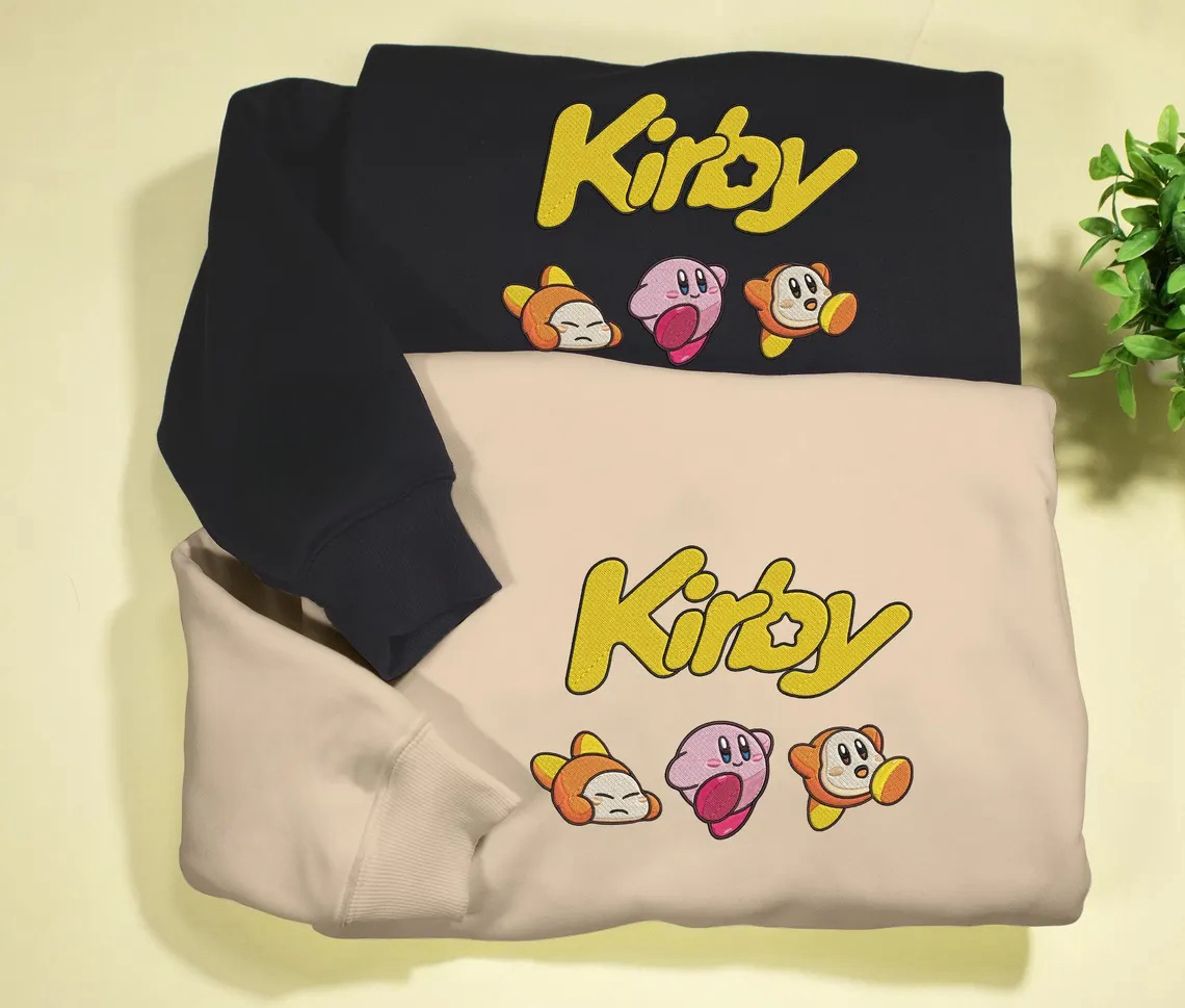 Kirby Embroidery Anime Character Crewneck Sweatshirt, Personal Anime Gift Hoodie, 90s Monster Stitched Shirt, Personal Anime Gift Hoodie,Christmas Gift For Anime Lovers.Perfect Gift For Anime Lovers.
