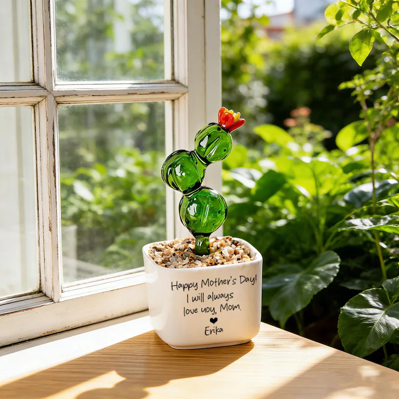 Handmade Glass Flower Pots,Mini Glass Plants,Mother's Day Gift,Housewarming Gift,Potted Plant Enthusiasts,Thank You for Helping Me Grow
