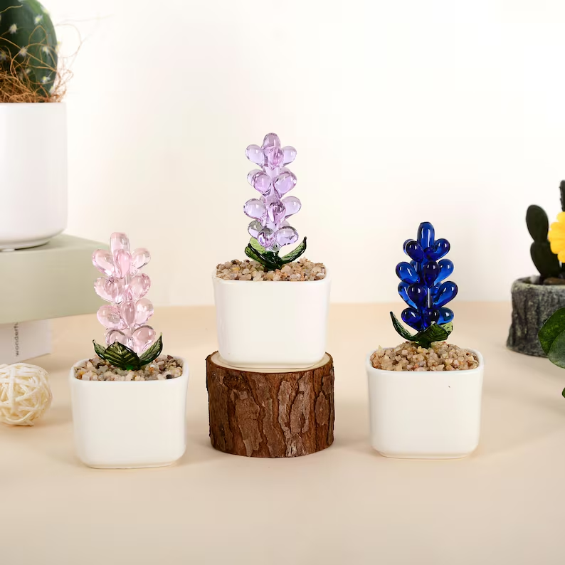 Handmade Glass Flower Pots,Mini Glass Plants,Mother's Day Gift,Housewarming Gift,Potted Plant Enthusiasts,Thank You for Helping Me Grow