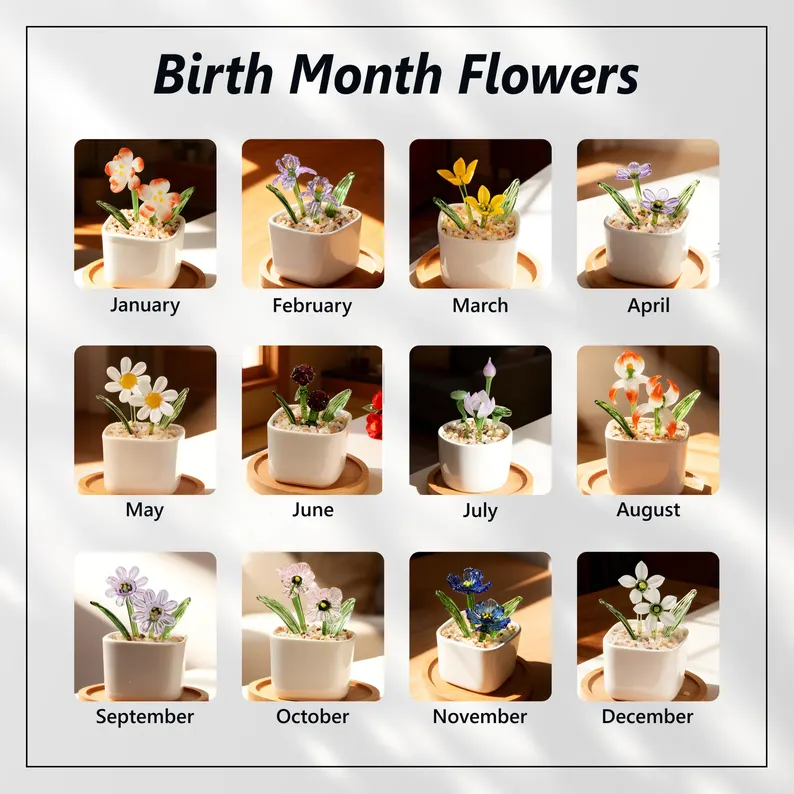 Custom Stained Glass Potted Plant,Handmade Birth Glass Flower Potted,Mother's Day Gift For Mom,Thank You for Helping Me Grow,Gift for mom