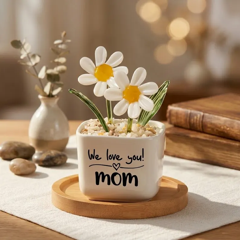 Custom Stained Glass Potted Plant,Handmade Birth Glass Flower Potted,Mother's Day Gift For Mom,Thank You for Helping Me Grow,Gift for mom