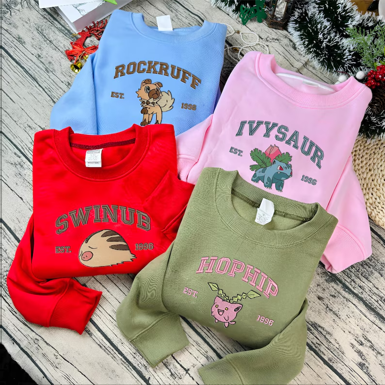Custom Anime Poke Embroidered Sweatshirt, Poke Shirt, Embroidered Tee, Design Embroidered Shirt, Anime Sweatshirt, Best Gift, Anime Poke