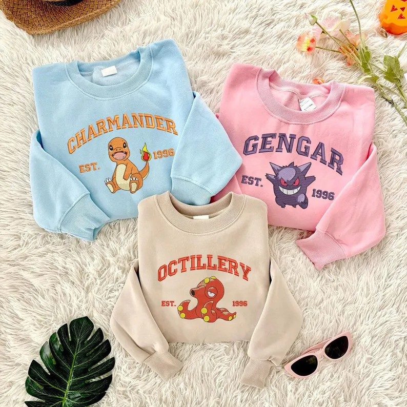 Custom Anime Poke Embroidered Sweatshirt, Poke Shirt, Embroidered Tee, Design Embroidered Shirt, Anime Sweatshirt, Best Gift, Anime Poke