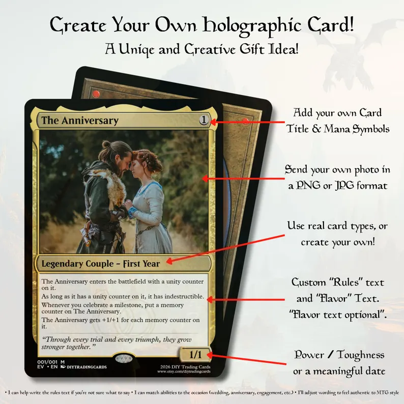 Custom Handmade MTG Style Trading Card: Personalized Anniversary, Wedd