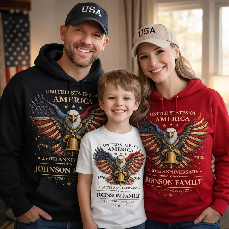 Custom Family America 250th Anniversary Patriotic Eagle Shirt