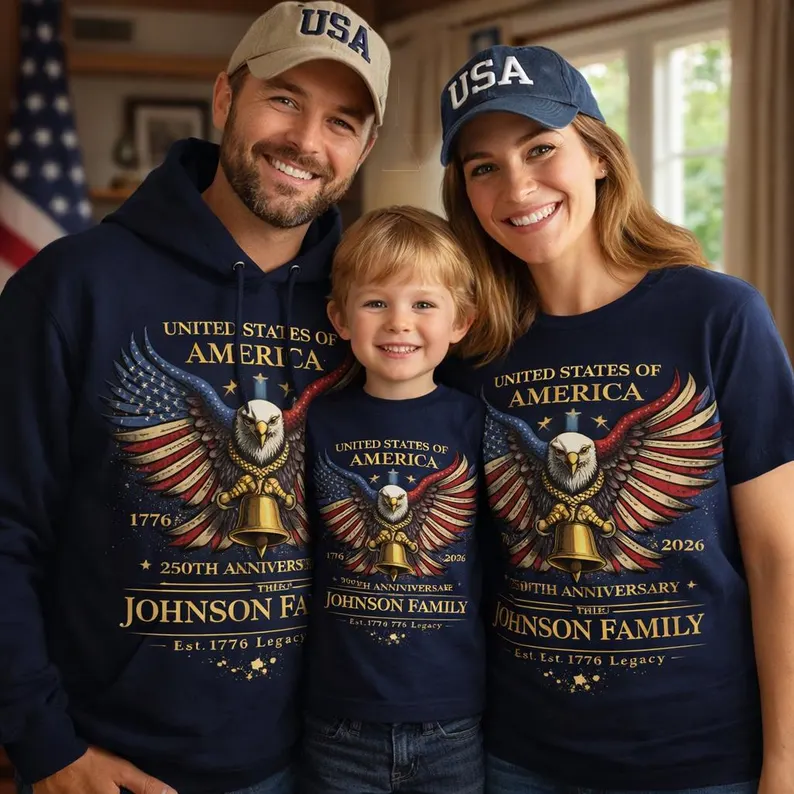 Custom Family America 250th Anniversary Patriotic Eagle Shirt