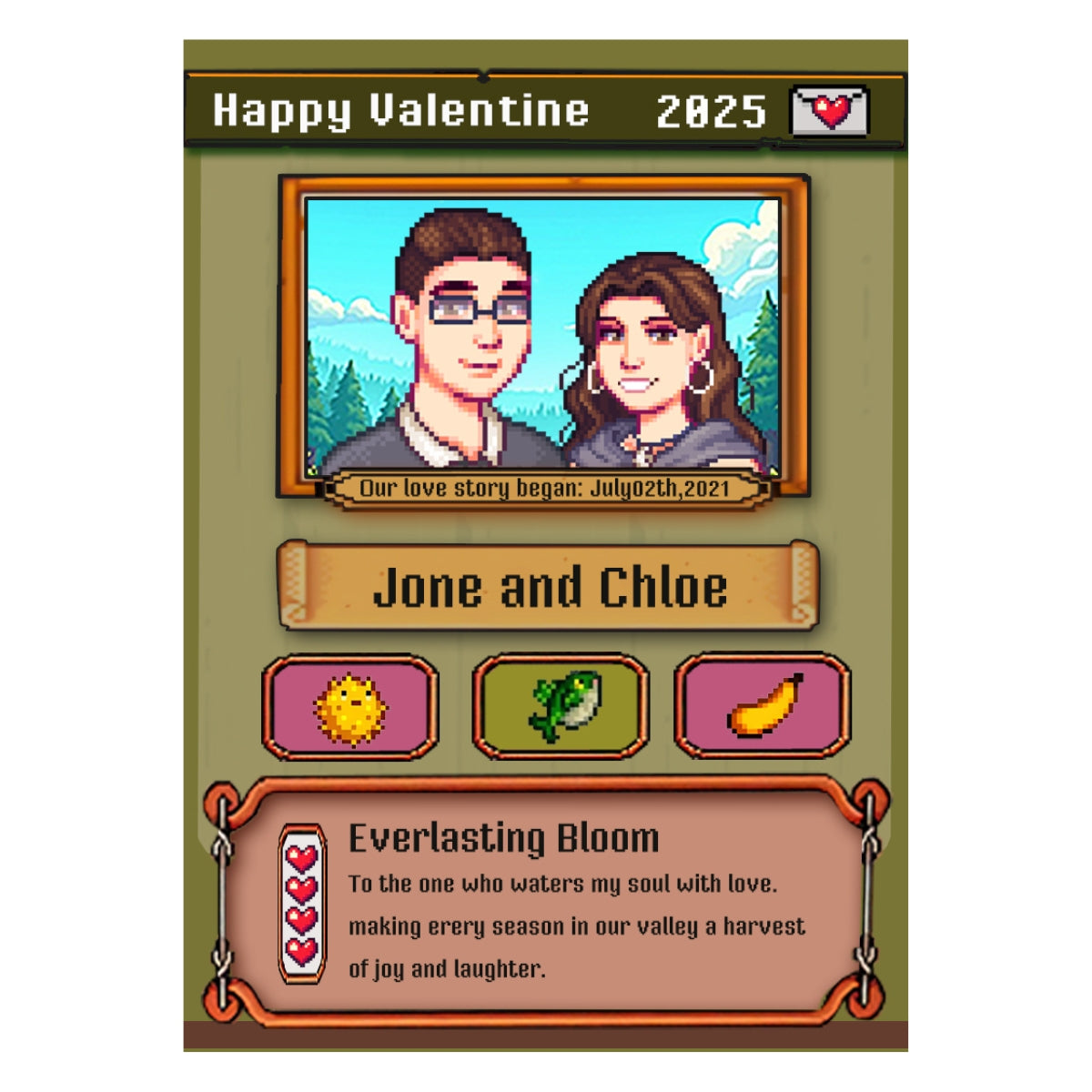 Stardew Valley Personalized Valentine's Day Metal Card for Couples