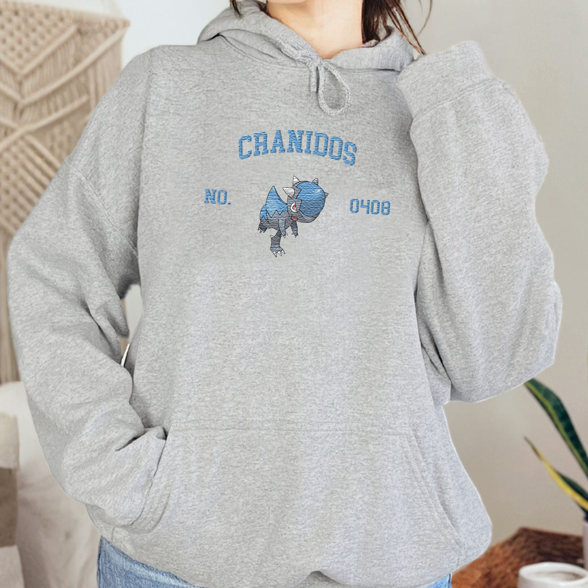 Cranidos Adorable Anime-Themed Embroidered T-Shirt,Crewneck,Hoodie-Trendy Versatile and a Thoughtful Gift for Friends