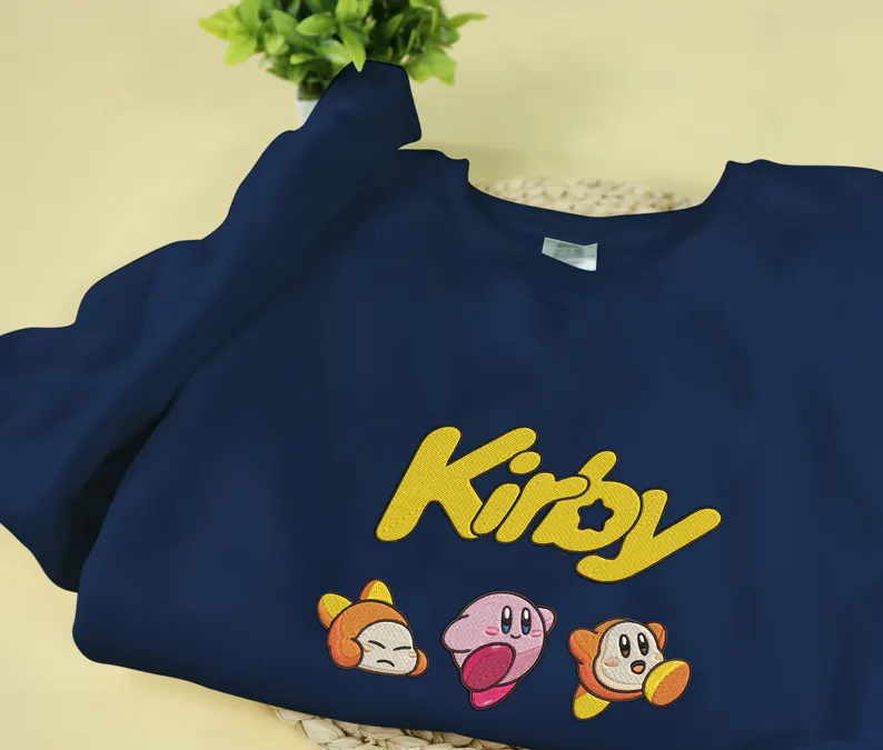 Kirby Embroidery Anime Character Crewneck Sweatshirt, Personal Anime Gift Hoodie, 90s Monster Stitched Shirt, Personal Anime Gift Hoodie,Christmas Gift For Anime Lovers.Perfect Gift For Anime Lovers.