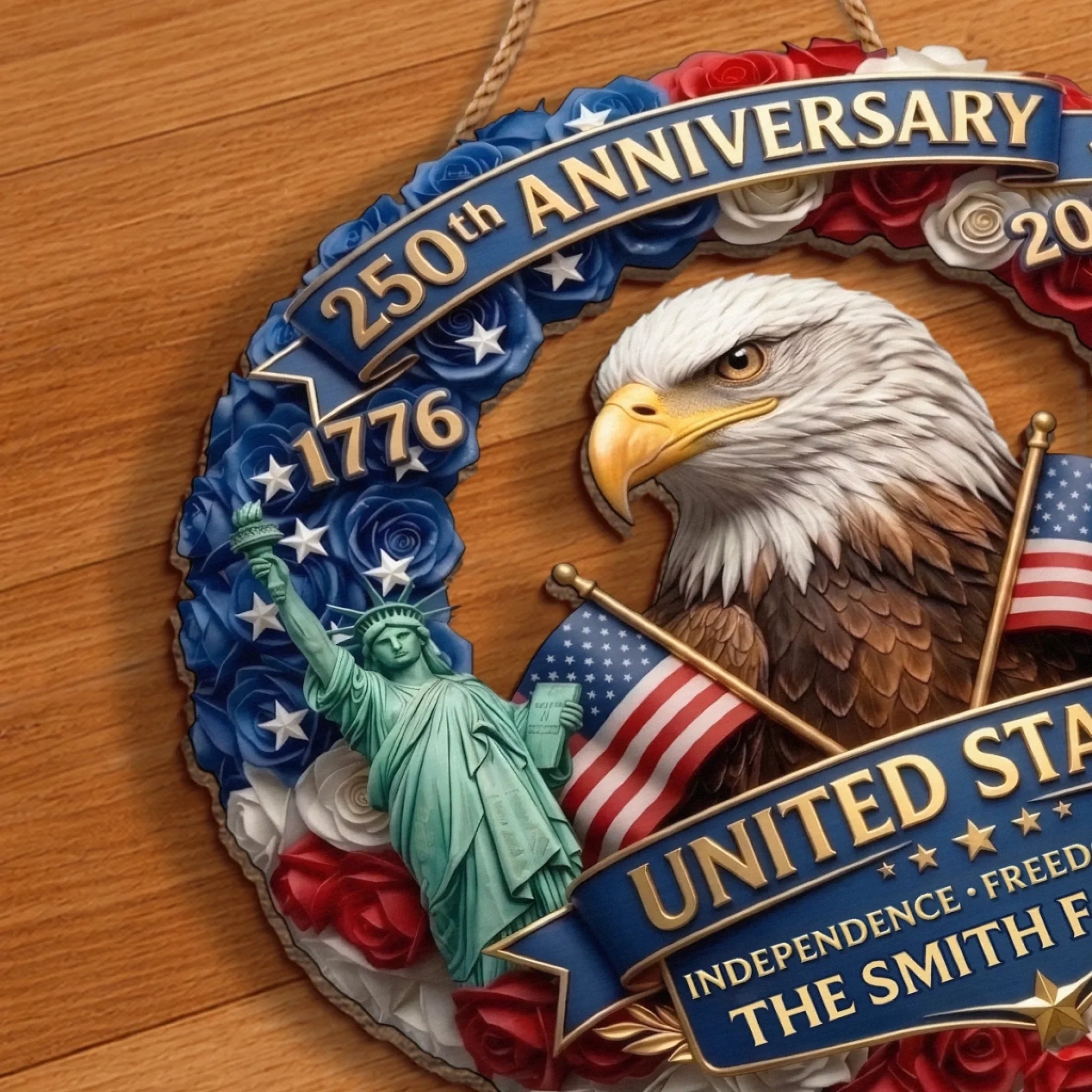 Custom Wood Sign - Personalized America 250th Anniversary Gifts For Mom, Dad, Brother, Sister, Kids - Born Free Living Proud
