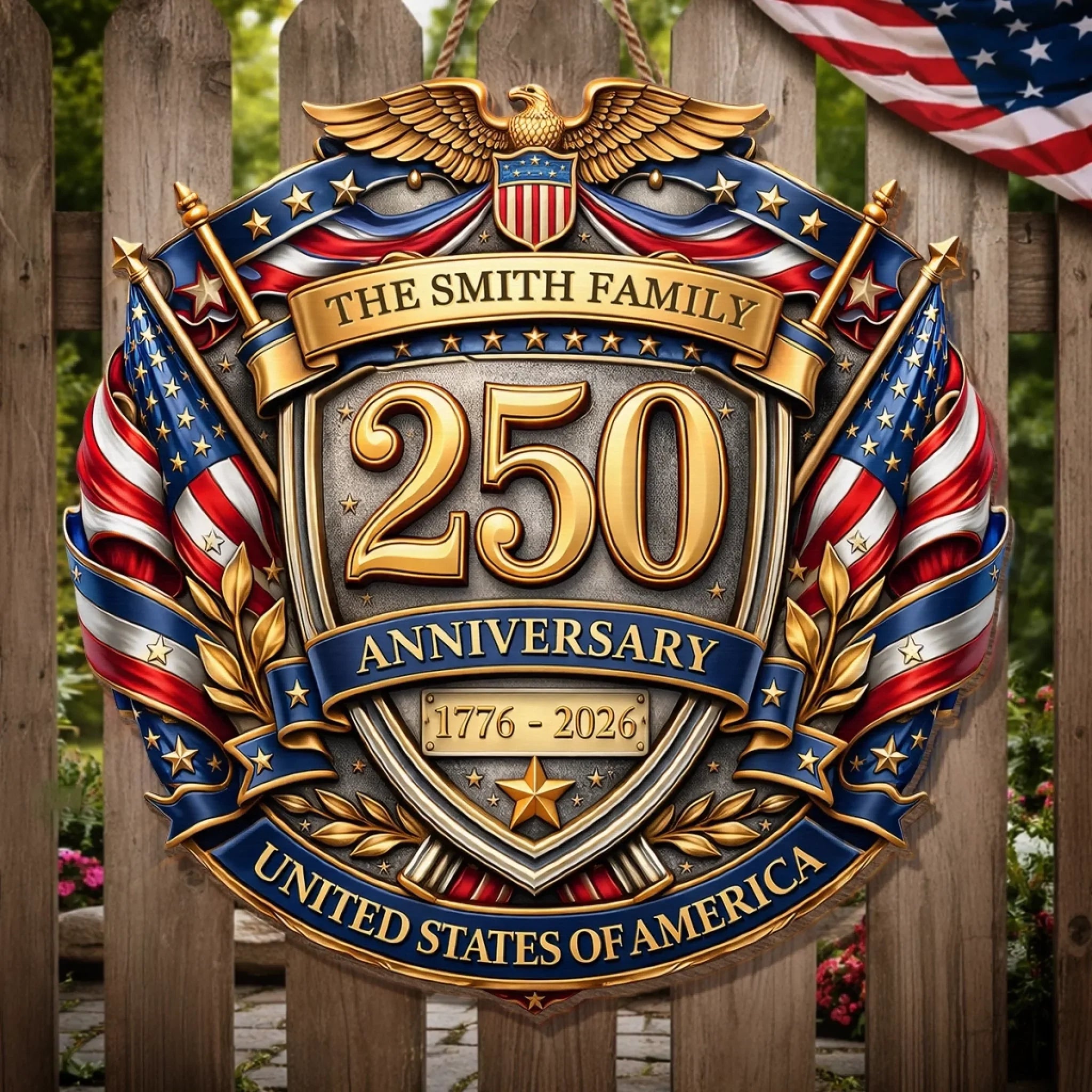 Custom Wood Sign - Personalized America 250th Anniversary Gifts For Mom, Dad, Brother, Sister, Kids - Courage Built Our Legacy