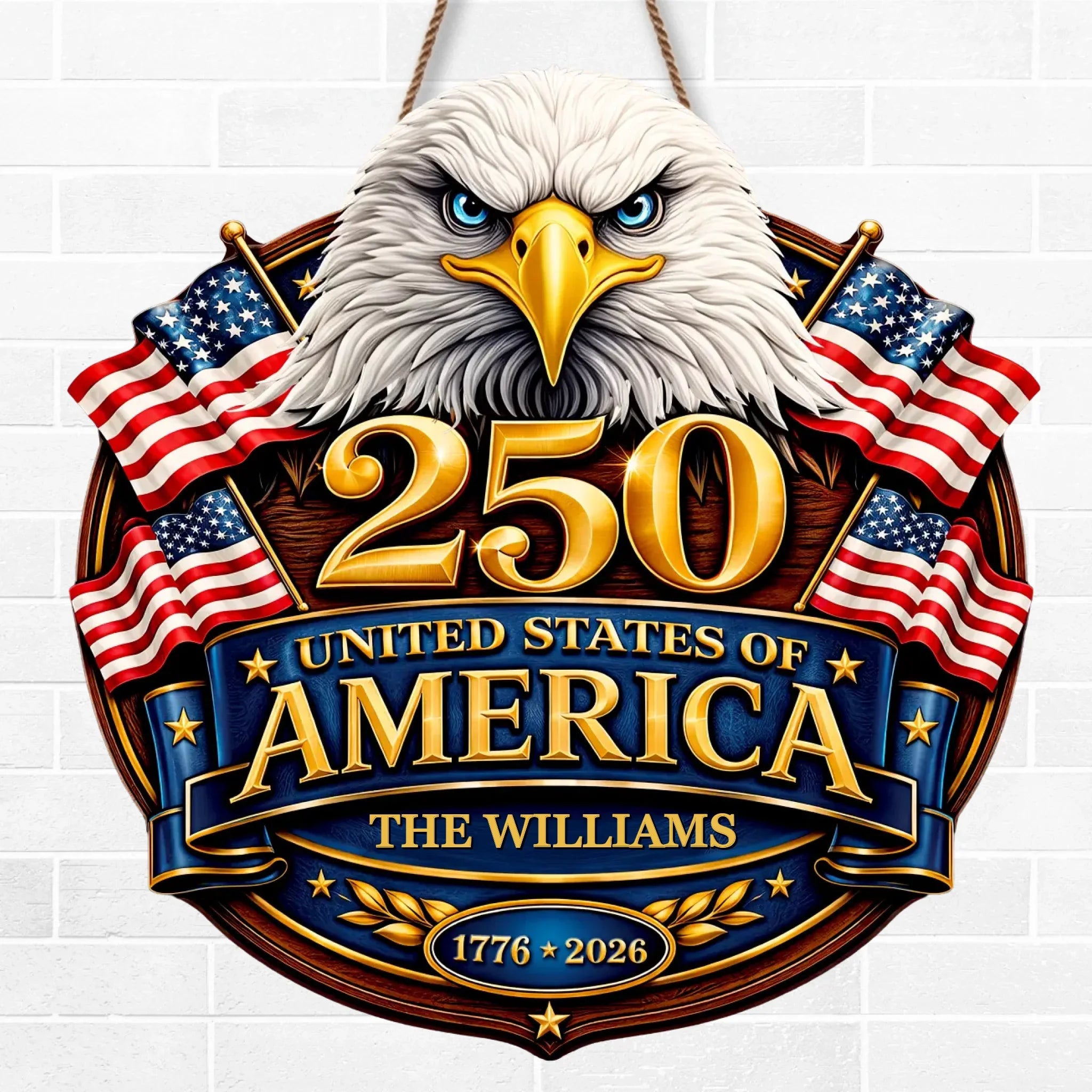 Custom Wood Sign - Personalized America 250th Anniversary Gifts For Mom, Dad, Brother, Sister, Kids - Proud Hearts Stand United