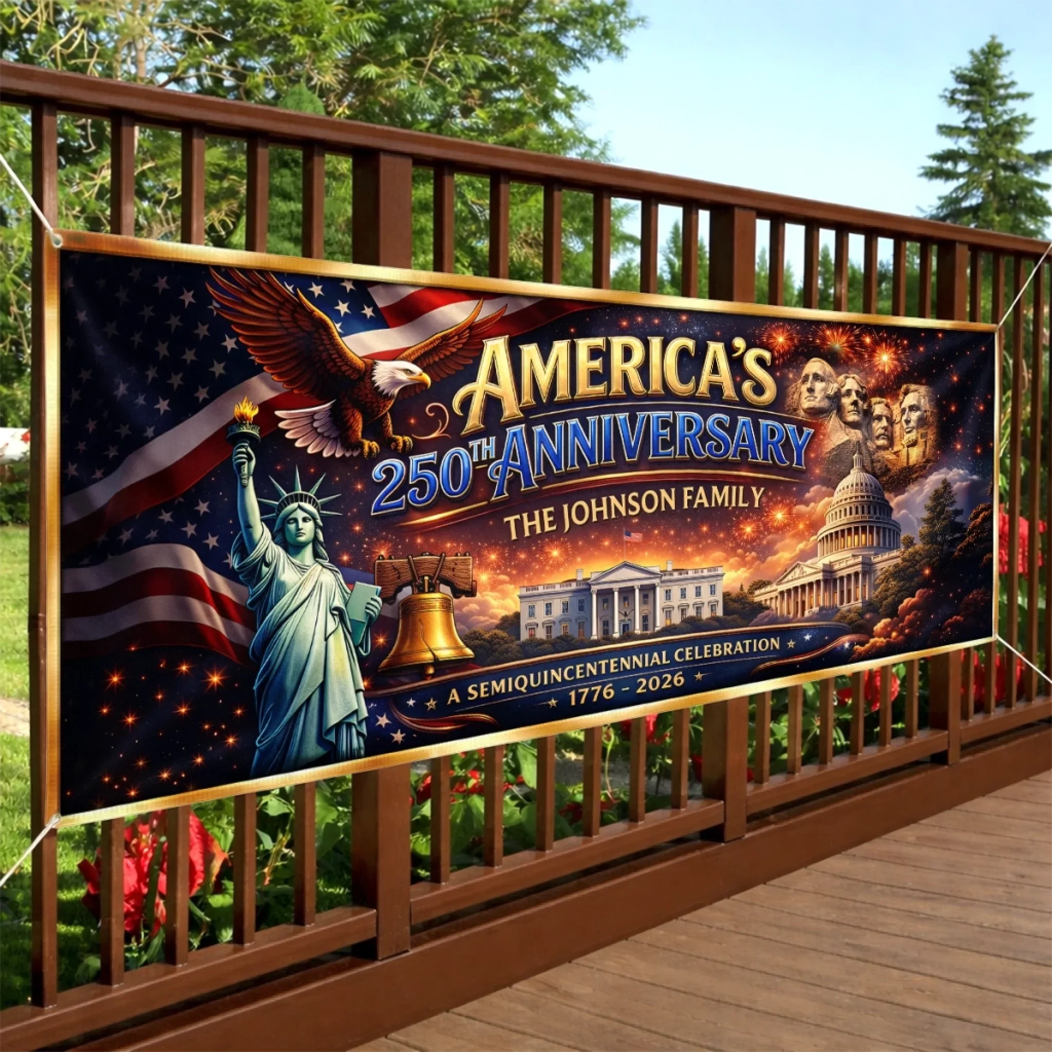 Custom Polyester Outdoor Banner - Personalized America 250th Anniversary Gifts For Mom, Dad, Brother, Sister, Kids - Freedom And The American Dream
