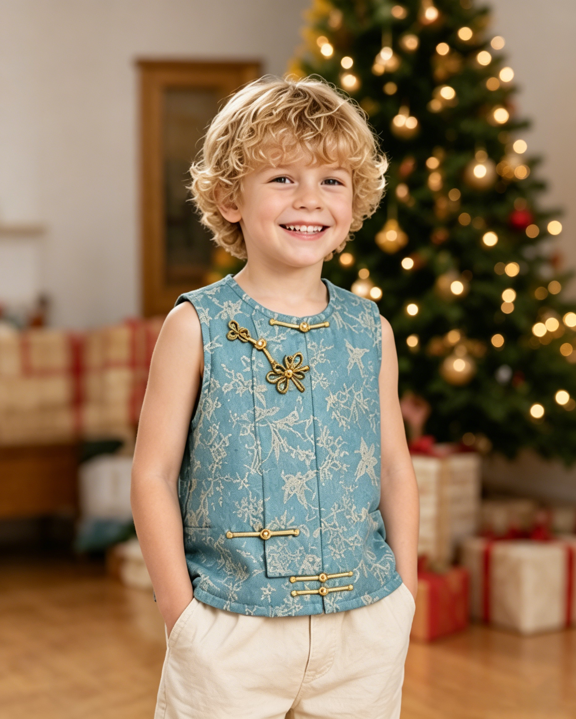 Pre‑Order Elon Musk's Son Same Style New Chinese Waistcoat Bird Jacquard Frog Button Vest