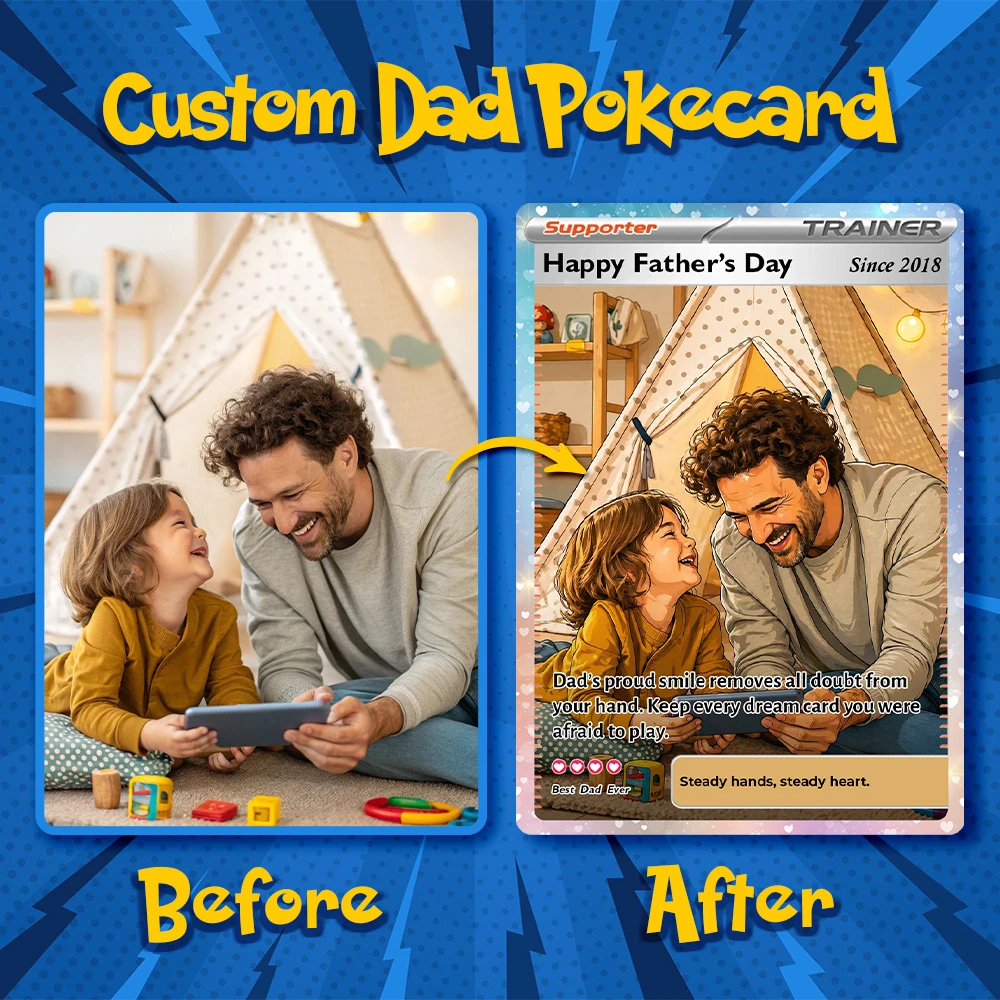 Personalized Dad Anime Supporter Trainer Card Pokecard, Father's Day