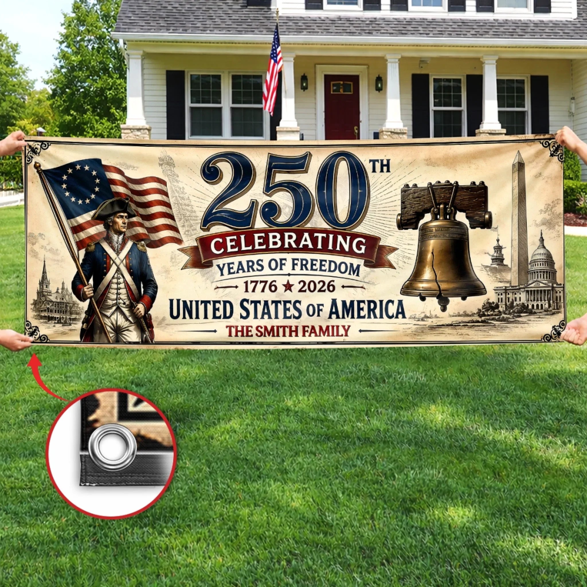 Custom Polyester Outdoor Banner - Personalized America 250th Anniversary Gifts For Mom, Dad, Brother, Sister, Kids - Proud Hearts Since The Beginning