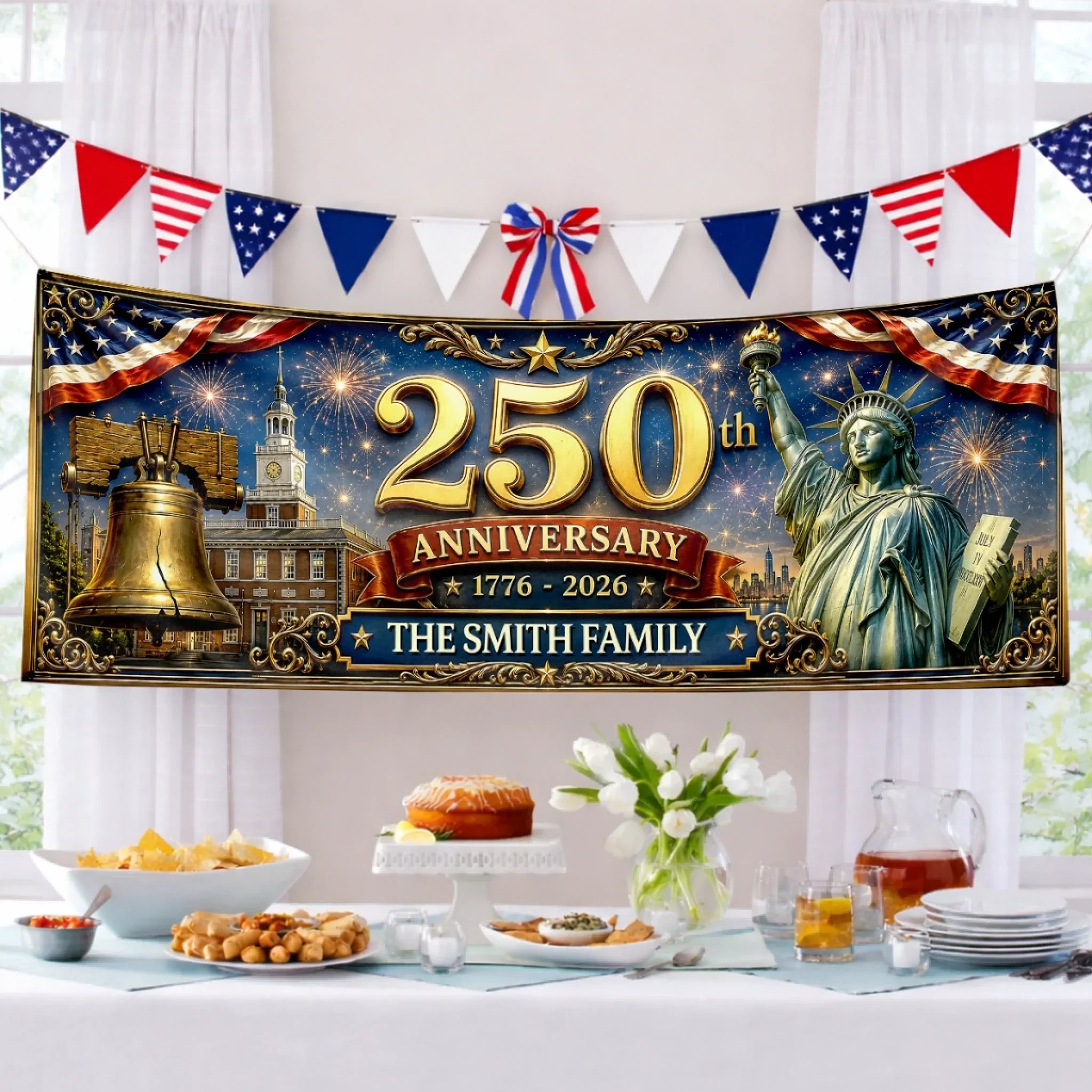 Custom Outdoor Banner - Personalized America 250th Anniversary Gifts For Mom, Dad, Brother, Sister, Kids - Freedom And Pride