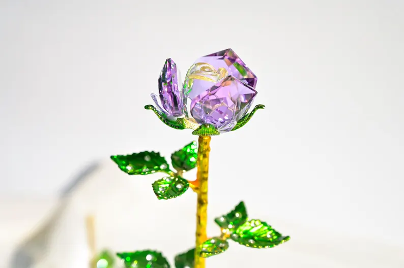 Crystal Glass Rose Bouquet Valentine's Gift, Handmade Crystal Flower for Holiday Home Décor, Crystal Glass Flower Gift for Mother's Day, anniversary, birthday,Wedding Anniversary Display