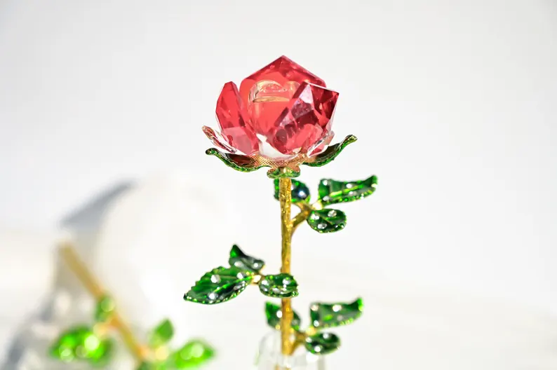 Crystal Glass Rose Bouquet Valentine's Gift, Handmade Crystal Flower for Holiday Home Décor, Crystal Glass Flower Gift for Mother's Day, anniversary, birthday,Wedding Anniversary Display