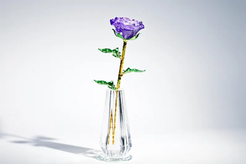 Crystal Glass Rose Bouquet Valentine's Gift, Handmade Crystal Flower for Holiday Home Décor, Crystal Glass Flower Gift for Mother's Day, anniversary, birthday,Wedding Anniversary Display