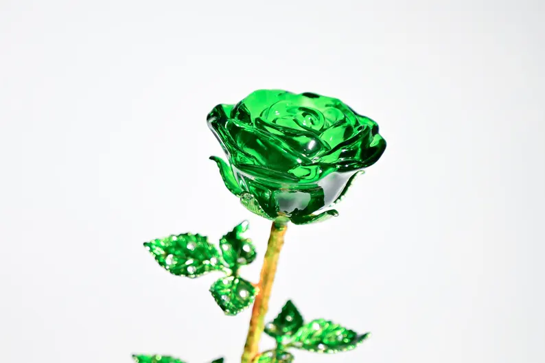 Crystal Glass Rose Bouquet Valentine's Gift, Handmade Crystal Flower for Holiday Home Décor, Crystal Glass Flower Gift for Mother's Day, anniversary, birthday,Wedding Anniversary Display