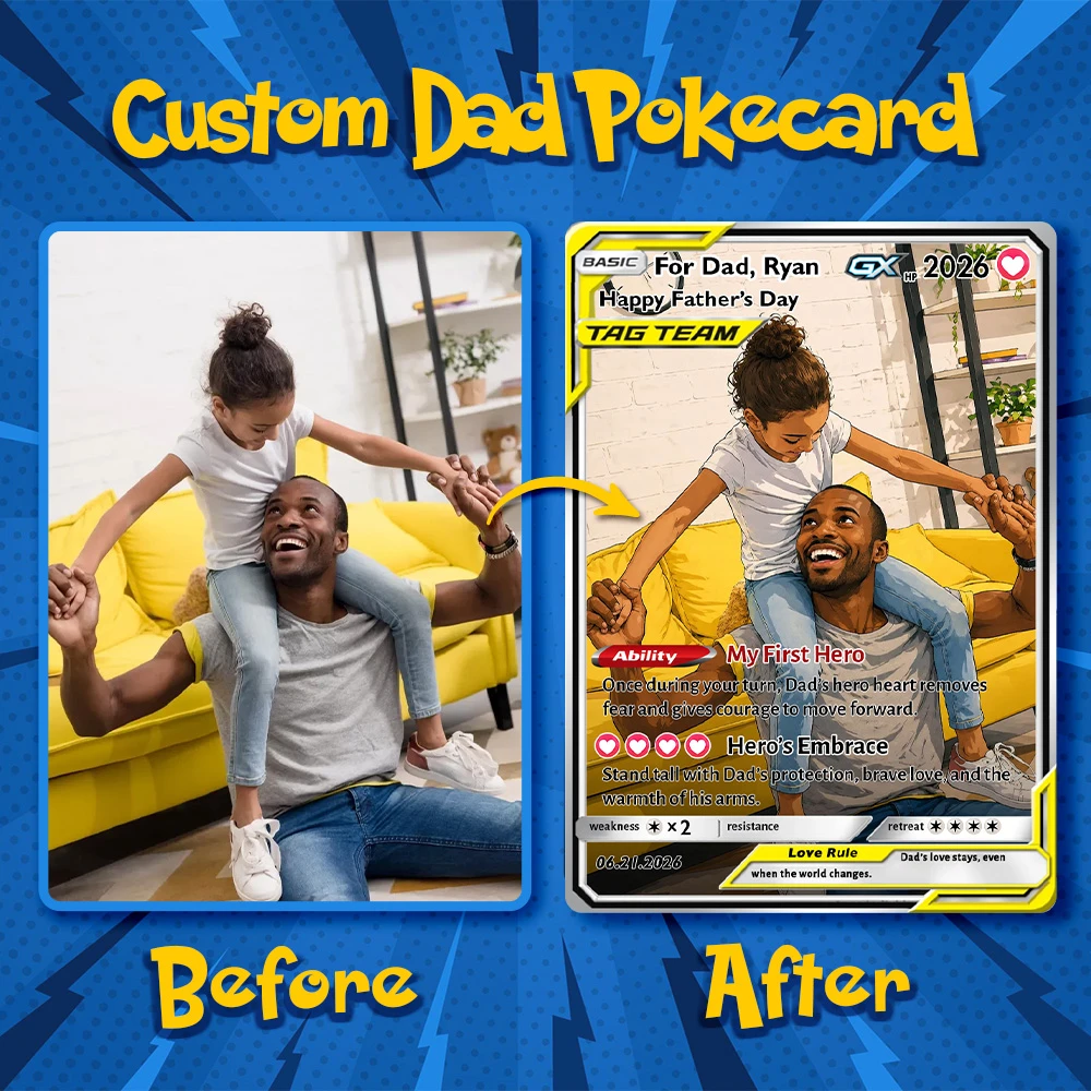 Personalized Dad Anime Poke Card V/VMAX/GX/EX, Father's Day Gift