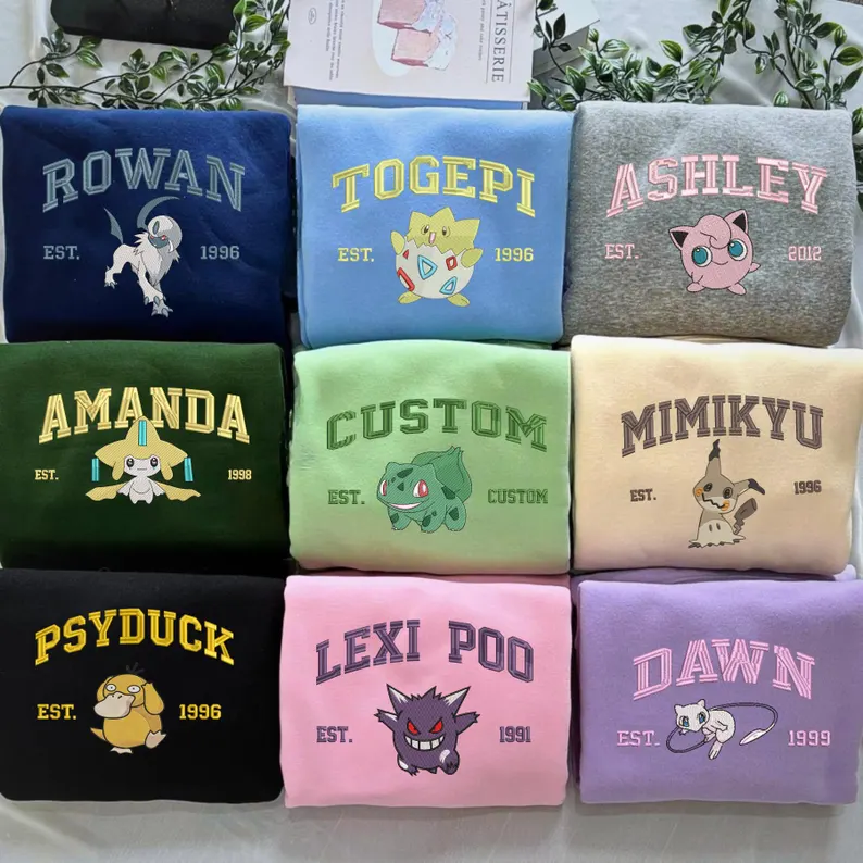 Custom Anime Poke Embroidered Sweatshirt, Poke Shirt, Embroidered Tee, Design Embroidered Shirt, Anime Sweatshirt, Best Gift, Anime Poke
