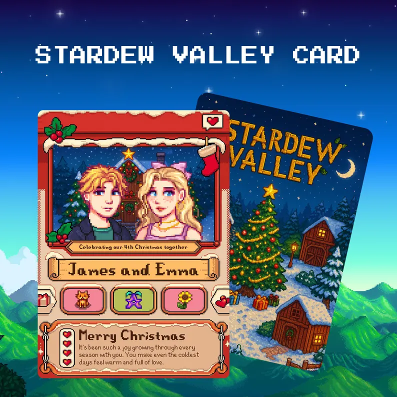 Biglietto di Natale personalizzato Stardew Valley, regalo di Natale personalizzato per coppie, grazioso regalo di Natale, regalo per lui o per lei, regali di Natale unici