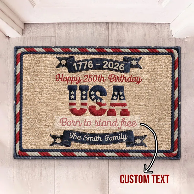 USA 250th Birthday Faux Yarn Pattern, Custom Family Name Patriotic America Decor