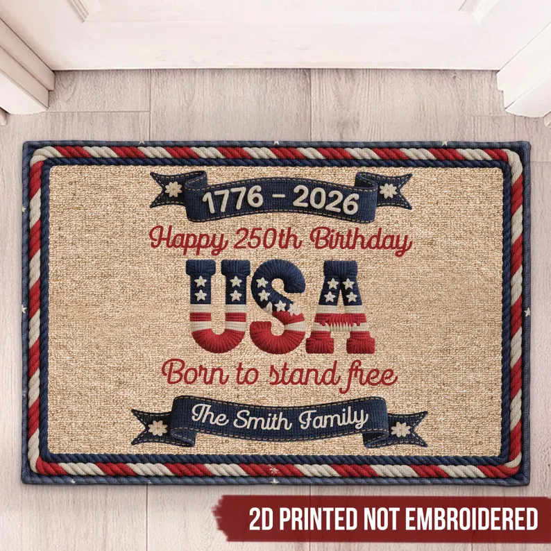 USA 250th Birthday Faux Yarn Pattern, Custom Family Name Patriotic America Decor