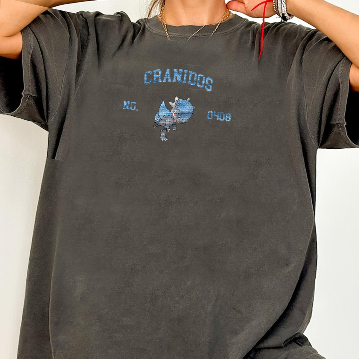 Cranidos Adorable Anime-Themed Embroidered T-Shirt,Crewneck,Hoodie-Trendy Versatile and a Thoughtful Gift for Friends