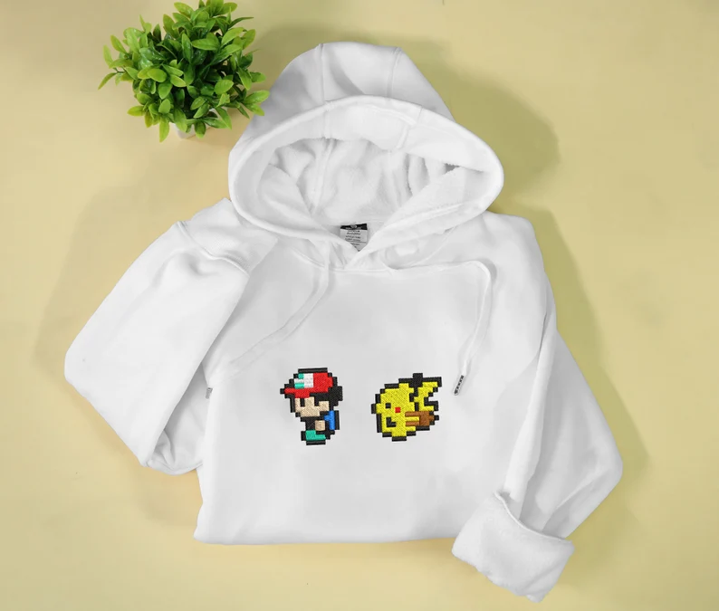 Anime Bit Style Embroidered Hoodie Ash Anime Embroidered Crewneck Sweatshirt Gifts For Christmas Birthday Holiday, Personal Anime Gift Hoodie,Christmas Gift For Anime Lovers.Perfect Gift For Anime Lovers.