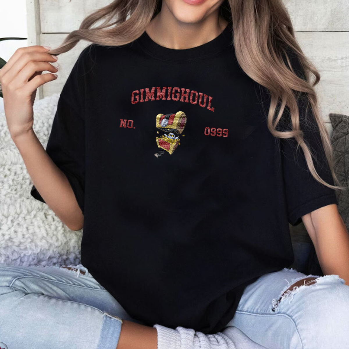 Gimmighoul Adorable Anime-Themed Embroidered T-Shirt,Crewneck,Hoodie-Trendy Versatile and a Thoughtful Gift for Friends