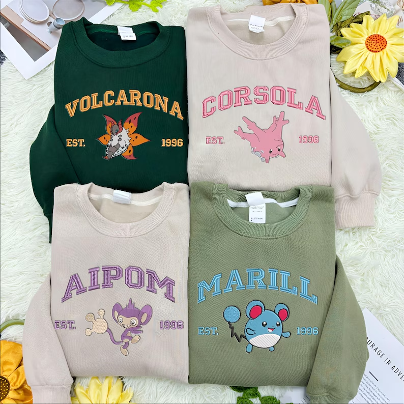 Custom Anime Poke Embroidered Sweatshirt, Poke Shirt, Embroidered Tee, Design Embroidered Shirt, Anime Sweatshirt, Best Gift, Anime Poke