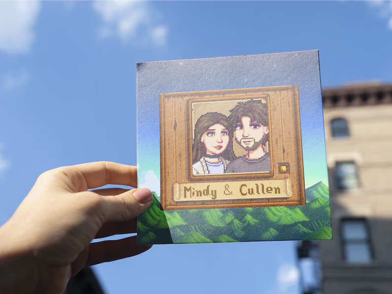 Individuelles Stardew Valley-Paarporträt, personalisiertes Stardew Valley-Paarposter, individuelles Pixel-Art-Paarporträt, Pixel-Poster für Paare