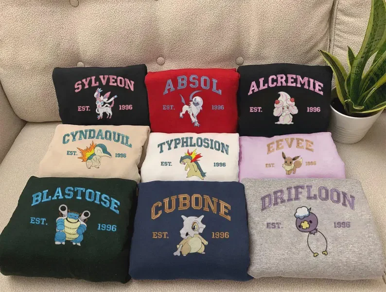 Custom Anime Poke Embroidered Sweatshirt, Poke Shirt, Embroidered Tee, Design Embroidered Shirt, Anime Sweatshirt, Best Gift, Anime Poke