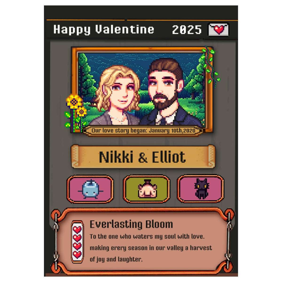 Stardew Valley Personalized Valentine's Day Metal Card for Couples