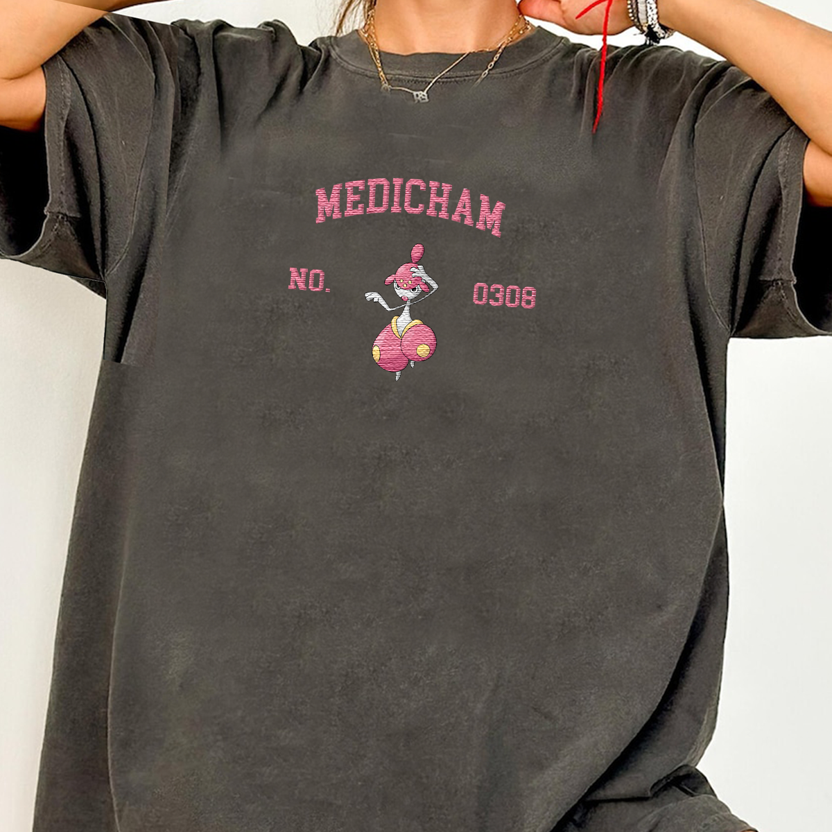 Medicham Adorable Anime-Themed Embroidered T-Shirt,Crewneck,Hoodie-Trendy Versatile and a Thoughtful Gift for Friends