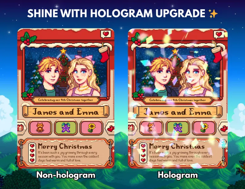 Biglietto di Natale personalizzato Stardew Valley, regalo di Natale personalizzato per coppie, grazioso regalo di Natale, regalo per lui o per lei, regali di Natale unici