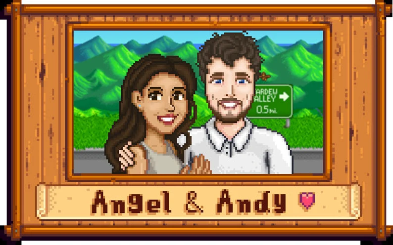 Individuelles Stardew Valley Pärchenporträt | Niedliches 8-Bit-Pixelporträt | Personalisiertes Pixelporträt | Digitales Valentinstagsgeschenk | Handgefertigt
