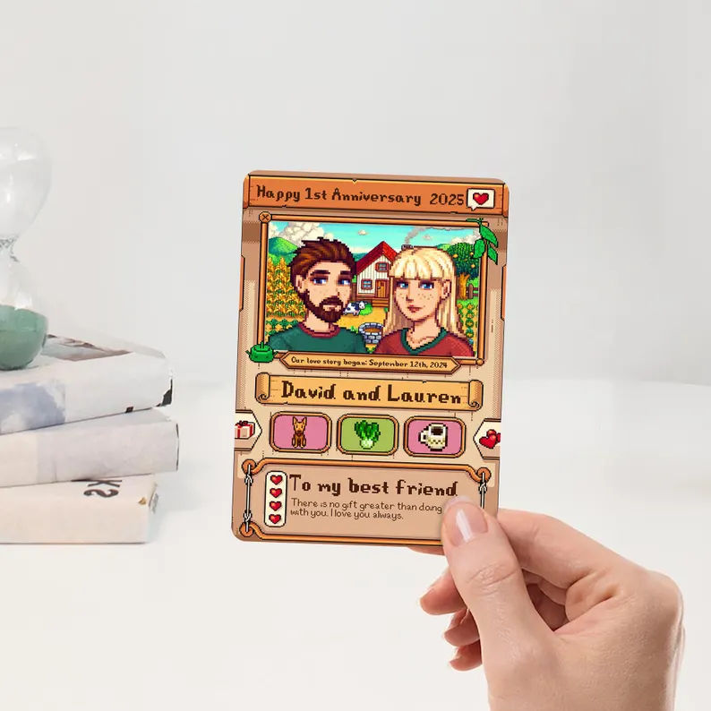 Biglietto d'auguri personalizzato Stardew Valley - Regali personalizzati per l'anniversario di coppia - Regalo per l'anniversario di matrimonio - Regalo per lui e lei - Regalo per i giocatori di Farming